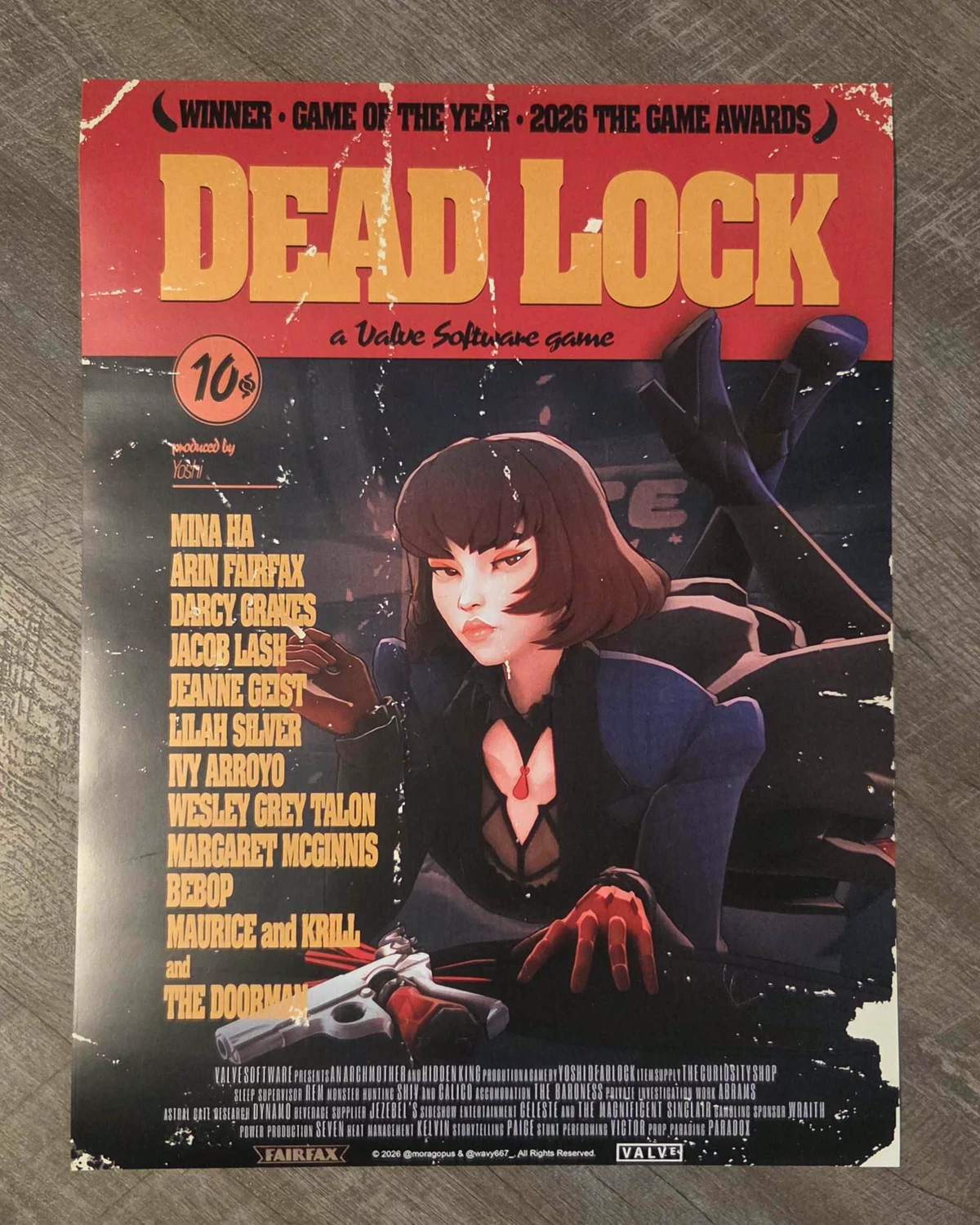 A photographed physical print sample of the Pulp Fiction Poster